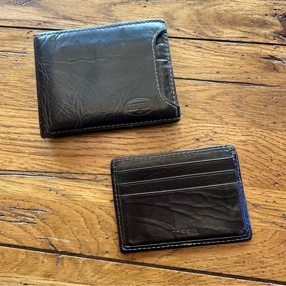 Fossil Derrick Brown Leather Bifold Wallet Sliding 2-in-1 Removable Card Case